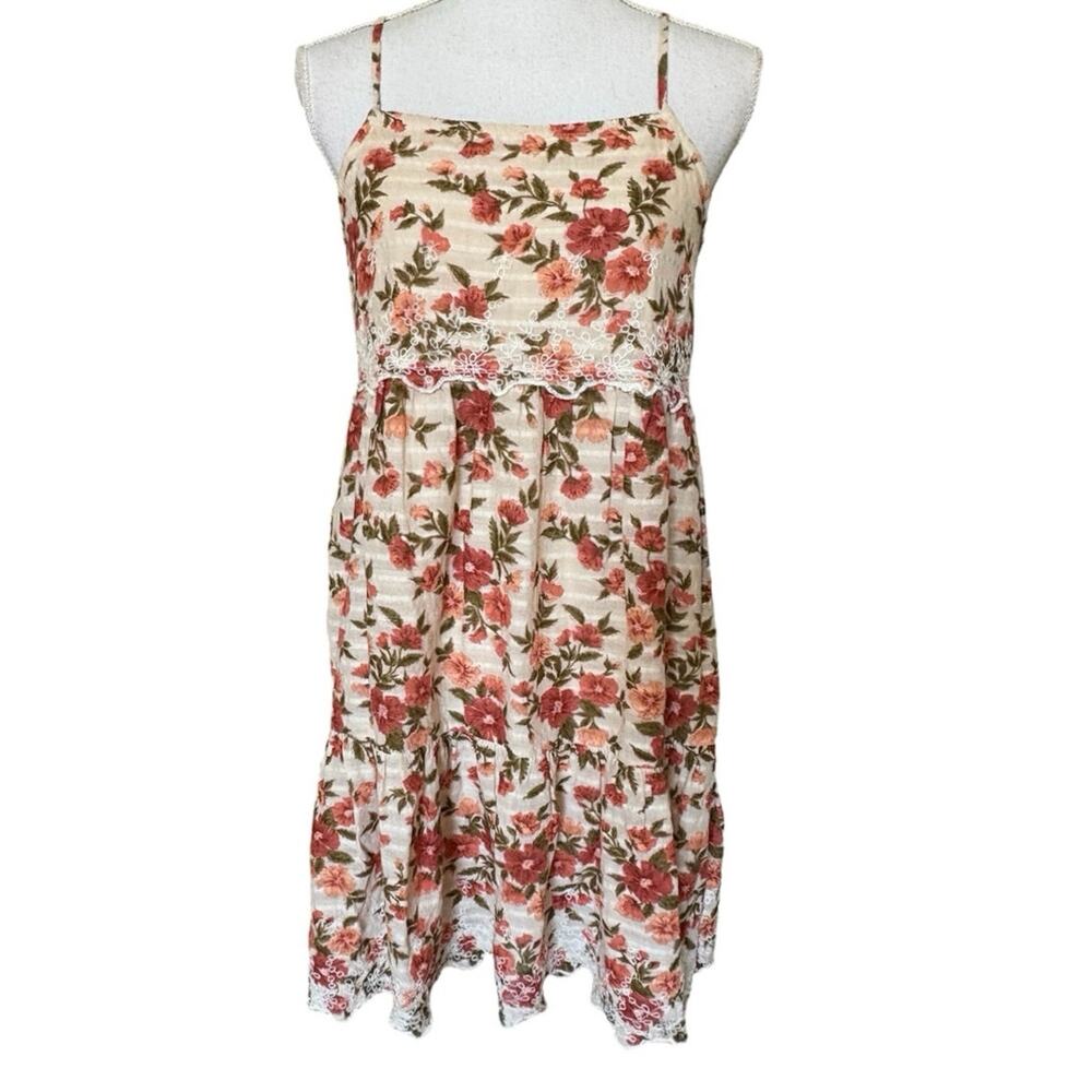 American Eagle Orange Cream Floral Lace Mini Dress Small